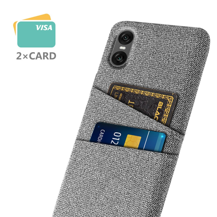 A-One Brand - Sony Xperia 10 VII Mobilskal med Dual Kortfack Tyg + PC - Ljusgrå