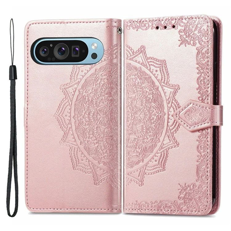 Google Pixel 10/10 Pro Plånboksfodral Mandala Flower - Rosa Guld | 2353 | AlltMobil