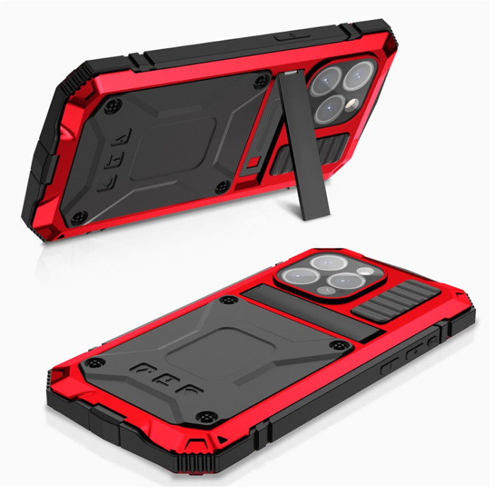 R-JUST - R-JUST iPhone 15 Pro Max Mobilskal med Härdat Glas - Röd