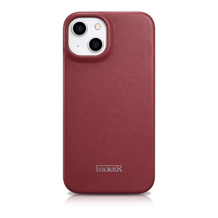 ICARER - iCarer iPhone 14 Plus Plånboksfodral Magsafe CE Läder - Röd