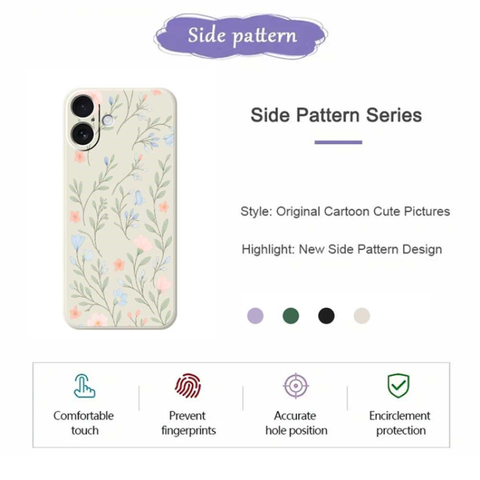 A-One Brand - iPhone 17 Mobilskal Pink Blue Flowers Pattern TPU - Grön