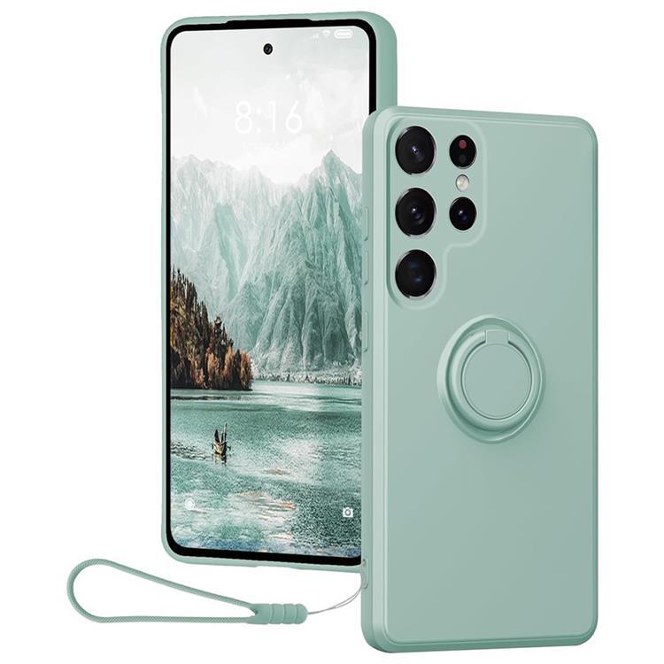 Mobilskal till Galaxy S25 Ultra Ring Kickstand med Rem (Ljusgrön) | 2353 | AlltMobil