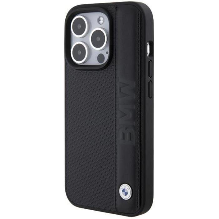 BMW - BMW iPhone 15 Pro Mobilskal Läder Textured & Stripe - Svart