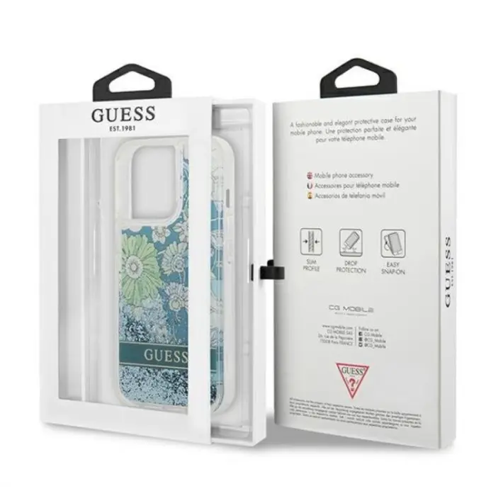 Guess - Guess iPhone 13 Pro Skal Flower Liquid Glitter - Grön