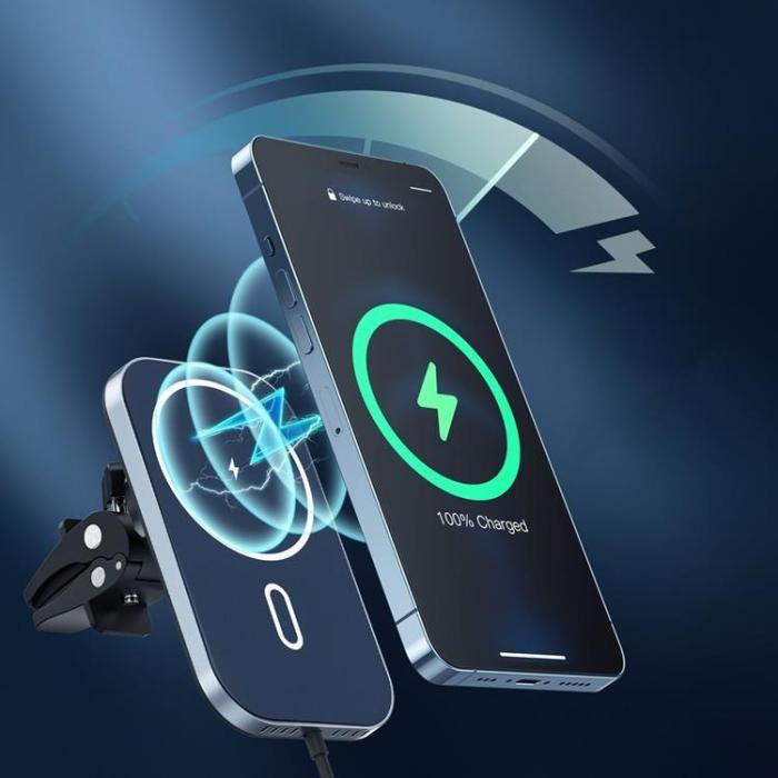 Choetech - Choetech MagSafe Magnetfäste För Bil Induktiv Qi-laddare 15W - Svart