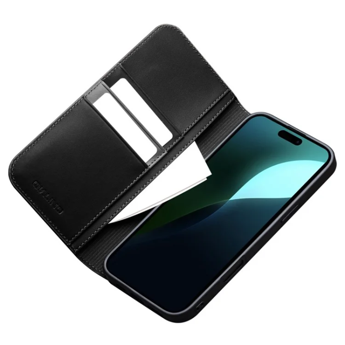 QIALINO - Qialino iPhone 16 Plus Plånboksfodral Äkta läder - Svart