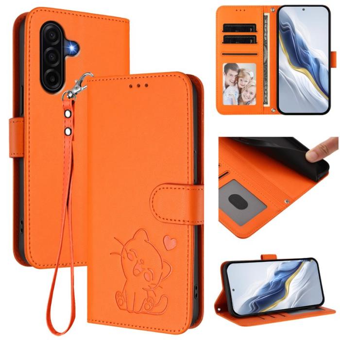 OEM - Love Cat Samsung Galaxy A57 Plånboksfodral Konstläder - Orange