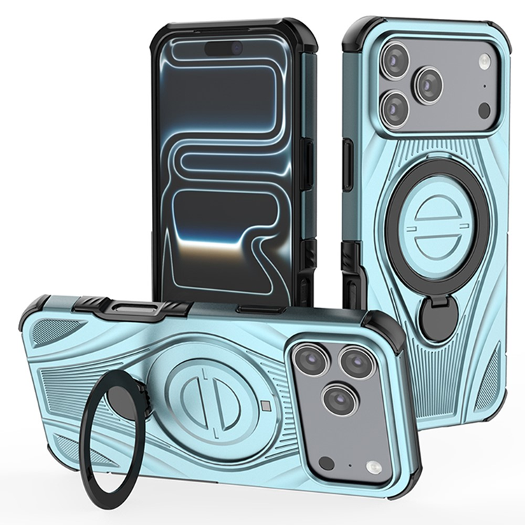 iPhone 17 Pro Max Mobilskal MagSafe Rotating Kickstand Shockproof - Cyan (Cyan) | 2353 | AlltMobil