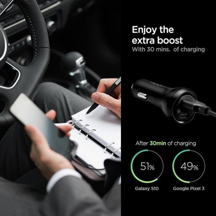 Spigen - Spigen 2-Port Billaddare Steadiboost - Svart