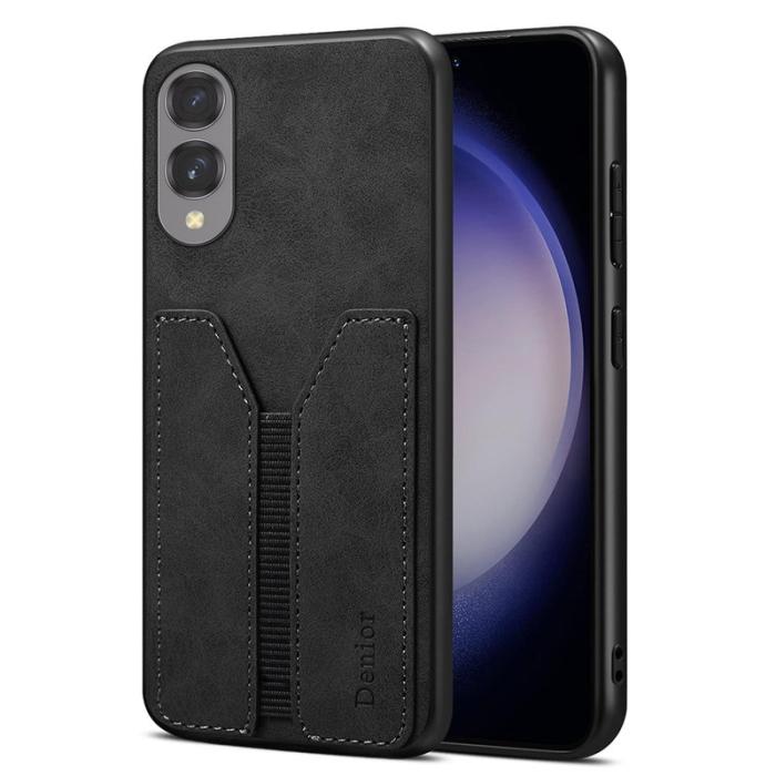 DENIOR - DENIOR Samsung Galaxy S25 Edge Fodral Elastisk Kortplats KonstLäder Svart