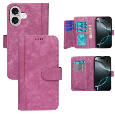 A-One Brand - iPhone 17 Plånboksfodral Line Pattern Läder - Rosa