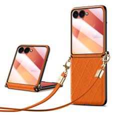 SULADA - SULADA Galaxy Z Flip7 Fodral Rhombus Konstl&auml;der +PC Orange