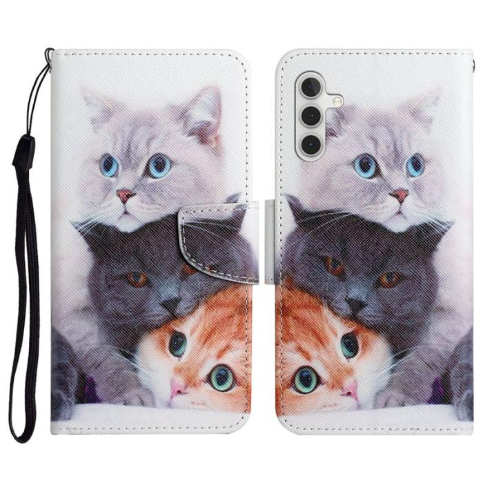 OEM - Mobilfodral för Samsung Galaxy S26 Konstläder med handledsrem - Tre katter