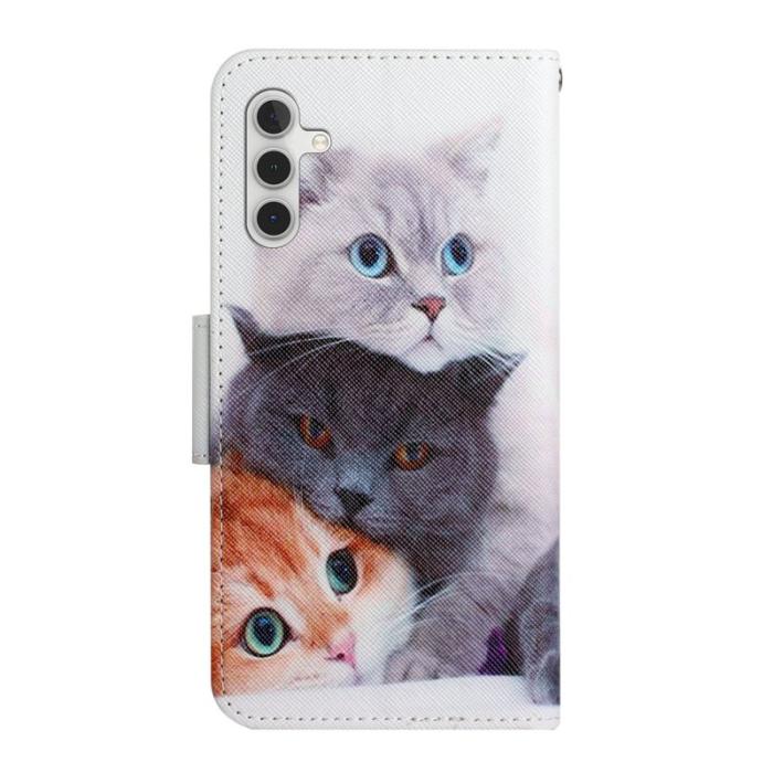 OEM - Mobilfodral för Samsung Galaxy S26 Konstläder med handledsrem - Tre katter