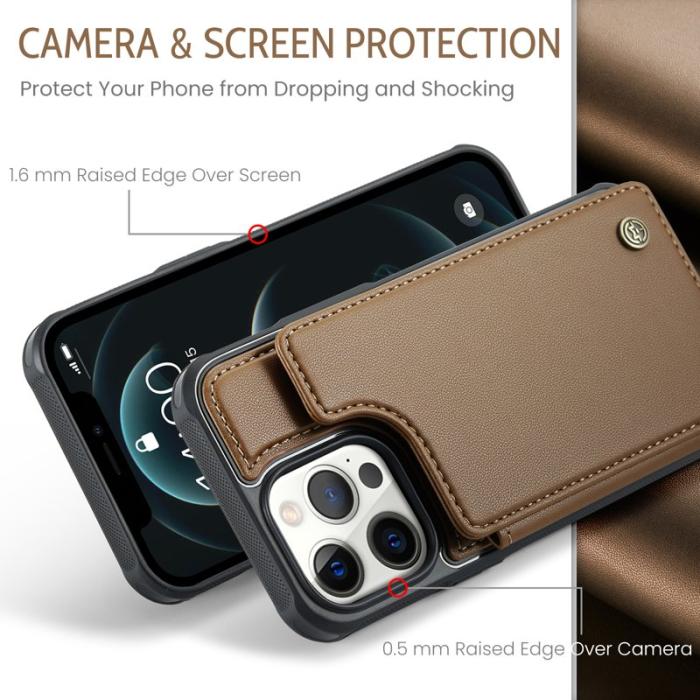 Caseme - CASEME C22 iPhone 12 Pro Max Fodral Konstläder RFID-Skydd Brun
