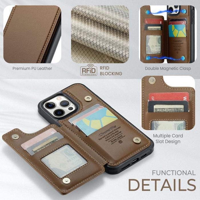 Caseme - CASEME C22 iPhone 12 Pro Max Fodral Konstläder RFID-Skydd Brun