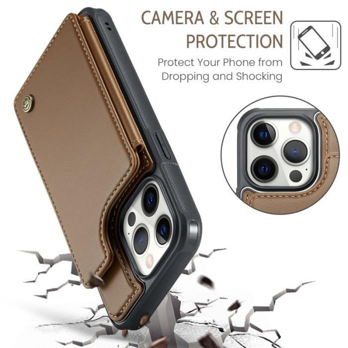 Caseme - CASEME C22 iPhone 12 Pro Max Fodral Konstläder RFID-Skydd Brun