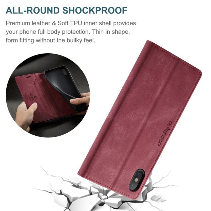 AUTSPACE - AUTSPACE A01 iPhone X/XS Plånboksfodral Konstläder - RFID Blocker - Röd