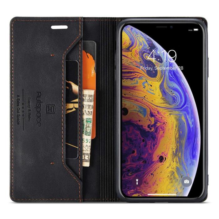 AUTSPACE - AUTSPACE A01 iPhone X/XS Plånboksfodral Konstläder - Svart