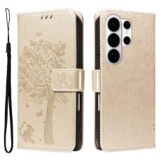 OEM - Samsung Galaxy S26 Ultra Pl&aring;nboksfodral Konstl&auml;der Cat Tree M&ouml;nster - Guld