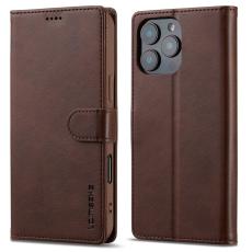LC.imeeke - LC.IMEEKE iPhone 16 Pro Pl&aring;nboksfodral Konstl&auml;der - Brun