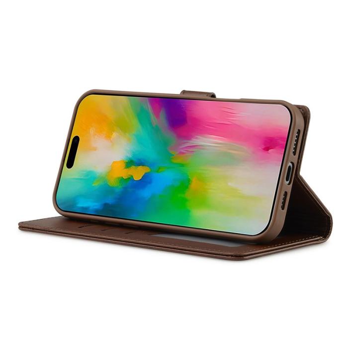 LC.imeeke - LC.IMEEKE iPhone 16 Pro Plånboksfodral Konstläder - Brun