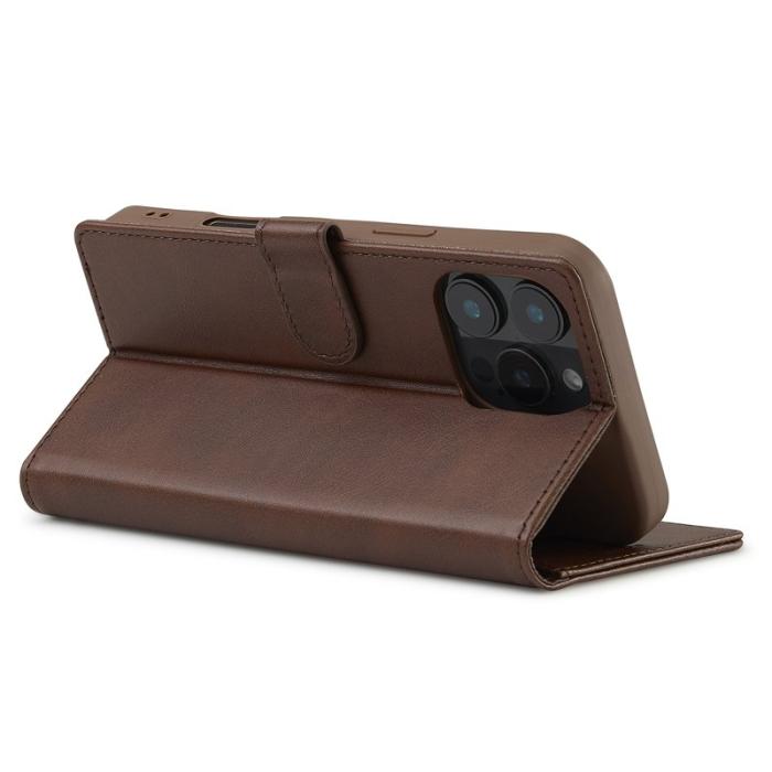 LC.imeeke - LC.IMEEKE iPhone 16 Pro Plånboksfodral Konstläder - Brun