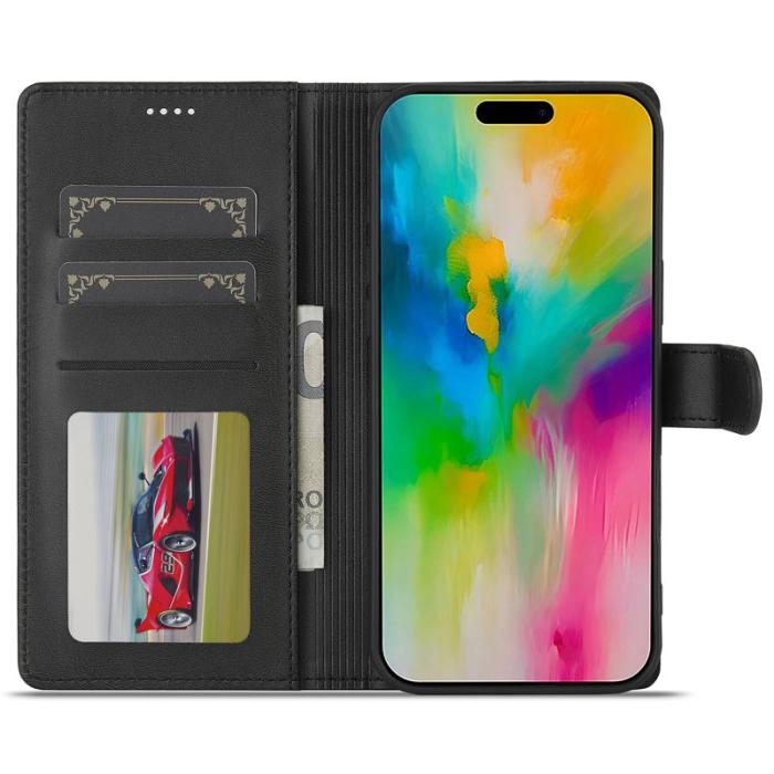 LC.imeeke - LC.IMEEKE iPhone 16 Pro Plånboksfodral Konstläder - Svart