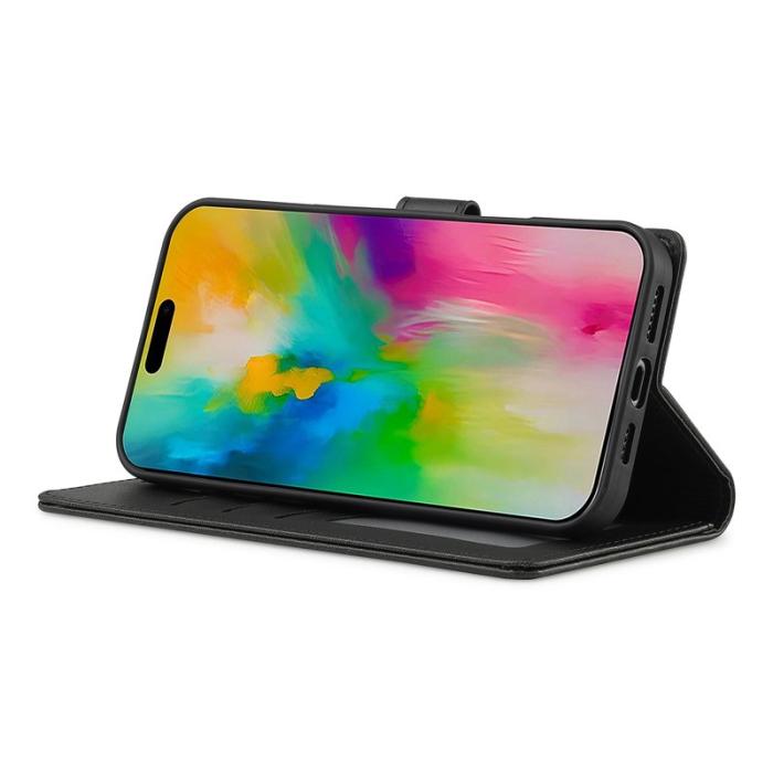LC.imeeke - LC.IMEEKE iPhone 16 Pro Plånboksfodral Konstläder - Svart