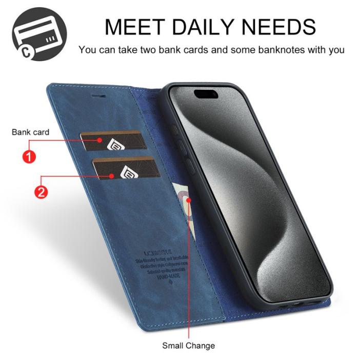 LC.imeeke - LC.IMEEKE iPhone 16 Pro Plånboksfodral Konstläder- Blå