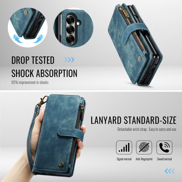Caseme - CASEME Galaxy Z Fold 7 Plånboksfodral Med Rem läder - Blå
