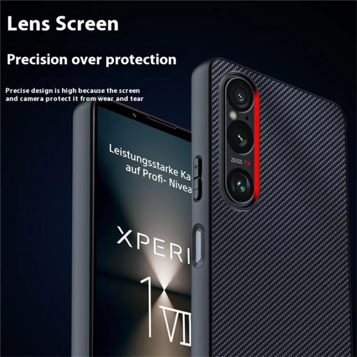 A-One Brand - Sony Xperia 1 VII Mobilskal Läder Carbon Fiber - Guld