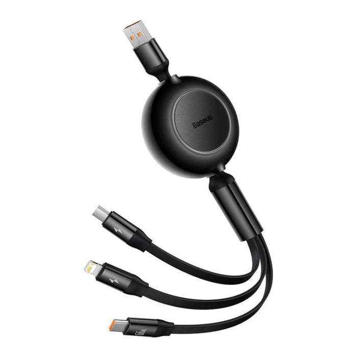 UTGATT1 - Baseus Retractable 3in1 microUSB/Lightning/Typ-C 66W 1.1m - Svart
