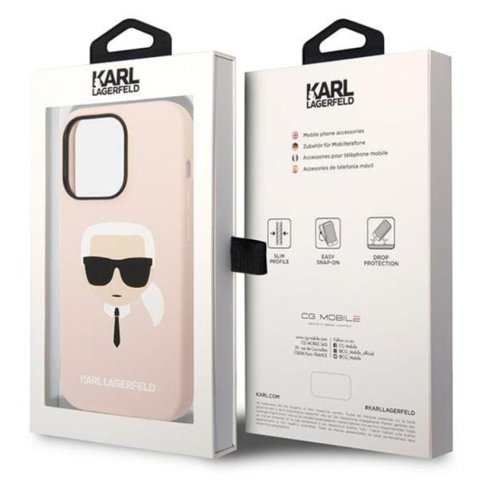 KARL LAGERFELD - Karl Lagerfeld iPhone 14 Pro Skal Magsafe Silicone Karl`s Head - Rosa