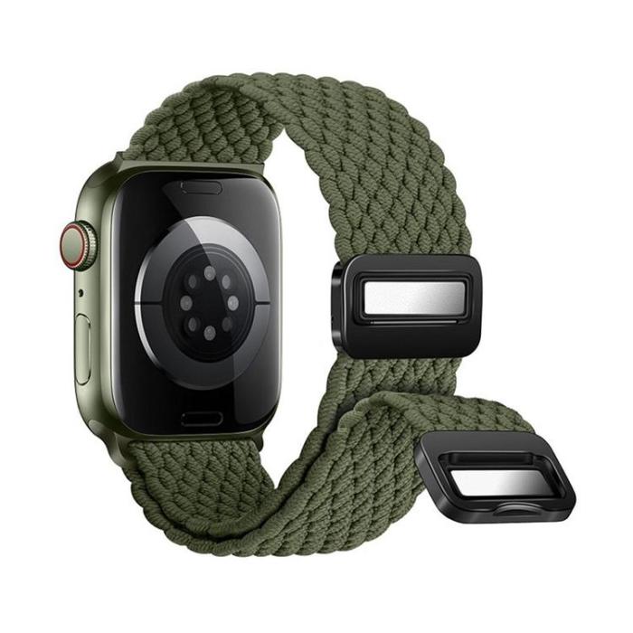 Forcell - Forcell Apple Watch (42/44/45/49mm) Armband Magnetic Nylon - Mörk Olive