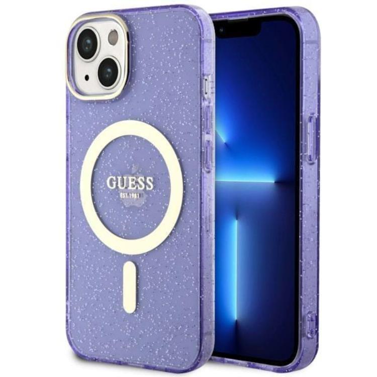 Guess iPhone 14 Plus Mobilskal MagSafe Glitter Guld - Lila | 2353 | AlltMobil