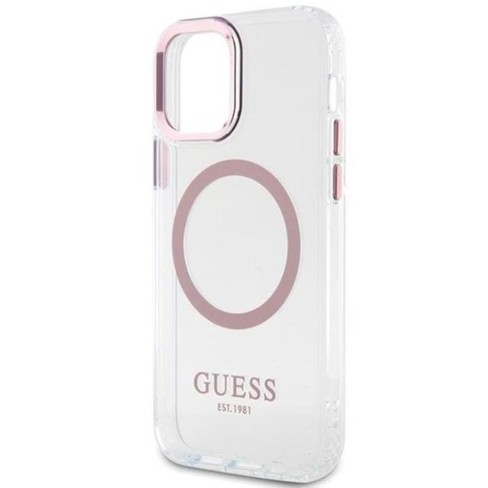 Guess - Guess iPhone 12 Pro/12 Mobilskal Magsafe Metall Outline - Rosa