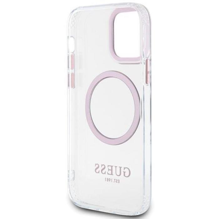 Guess - Guess iPhone 12 Pro/12 Mobilskal Magsafe Metall Outline - Rosa