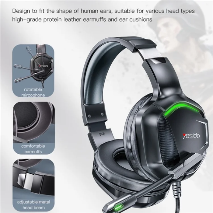 Yesido - YESIDO Over-Ear Hörlurar med Mikrofon EK01 Stereo Gaming - Svart