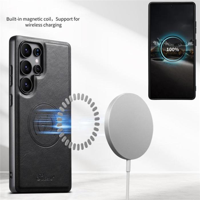 SUTENI - SUTENI Mobilskal för Galaxy S25 Ultra MagSafe Korthållare H19 - Svart