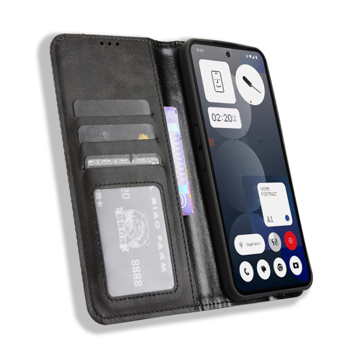A-One Brand - Nothing Phone (3a) Pro Plånboksfodral Retro Kickstand - Svart