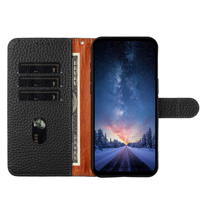 A-One Brand - Galaxy XCover 7 Pro Plånboksfodral Äkta Läder Litchi - Svart