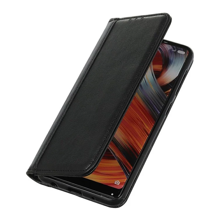 A-One Brand - iPhone 17 Pro Max Plånboksfodral Äkta Läder Litchi - Svart