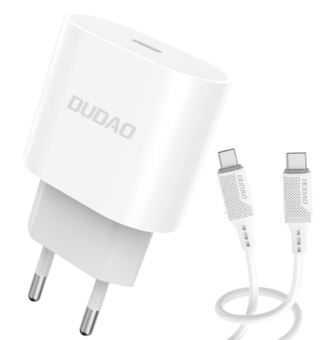 Dudao - Dudao Fast Väggladdare PD 20W + USB-C Kabel 1M - Vit