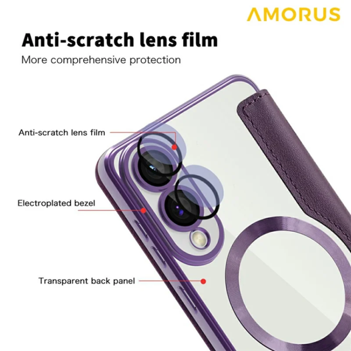 Amorus - Amorus Galaxy S25 Edge Plånboksfodral Magsafe RFID - Mörklila