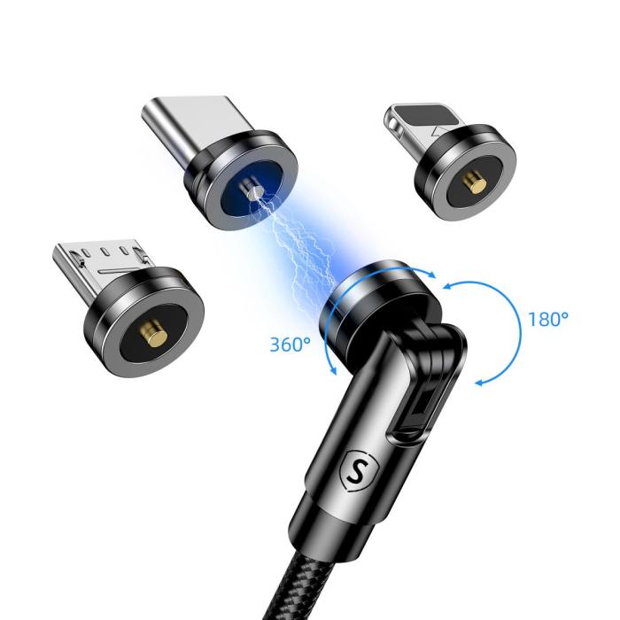 UTGATT - Joyroom 3in1 360° Magnetkabel Lightning, USB-C, Micro-USB, 2.4A 1.2m
