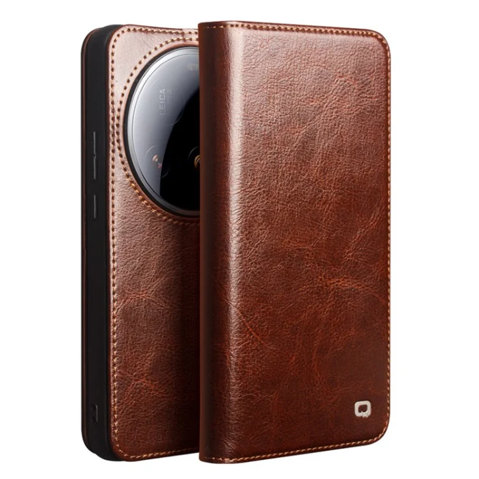 QIALINO - Qialino Xiaomi 15 Ultra Plånboksfodral Äkta Läder Cow - Brun