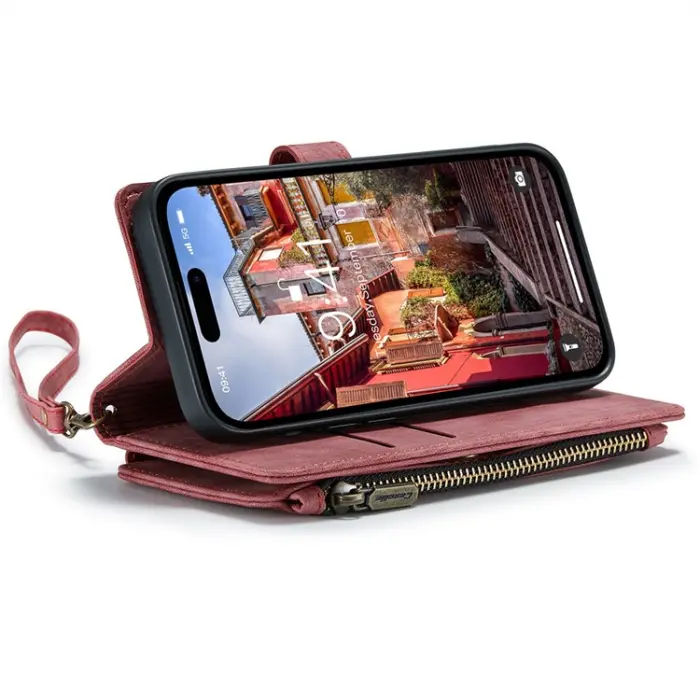 Caseme - CASEME iPhone 15 Pro Plånboksfodral C30 Zipper - Röd