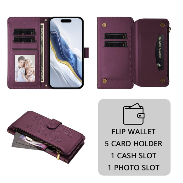 A-One Brand - iPhone 17 Pro Plånboksfodral Butterfly Floral Imprint - Lila