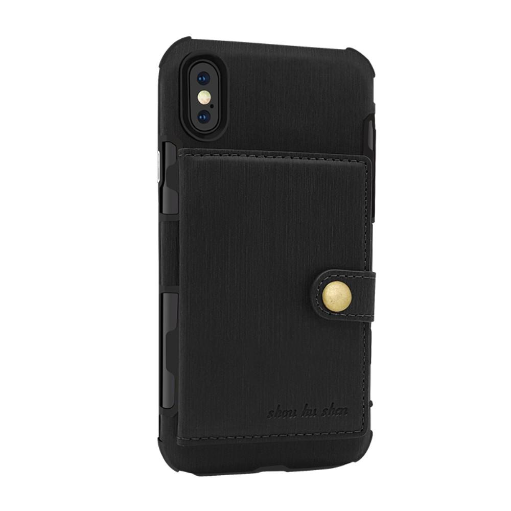 Anti-Drop Brushed Cloth Coated Skal Med Kortfodral till iPhone XS / X - Svart | 2353 | AlltMobil